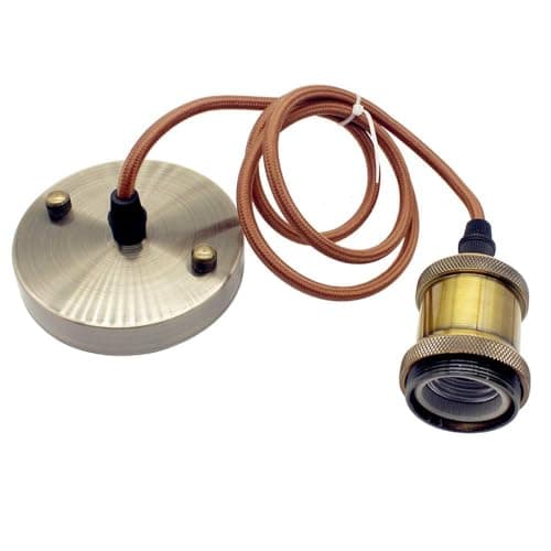 Image of Pendant Light Fitting Industrial Style 1M Round Braided Cable with E27 Lamp Holder Suspension Pendant Light Kit Antique Brass