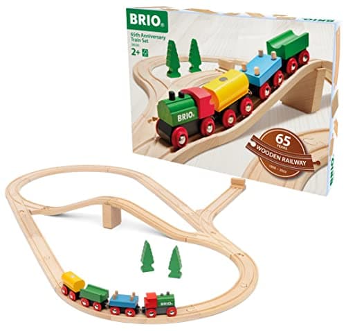 Image of BRIO Classic Wooden Railway Train Set for Kids Age 3 Years Up - 65th Anniversary Special Limited Edition - Retro Toddler Toys