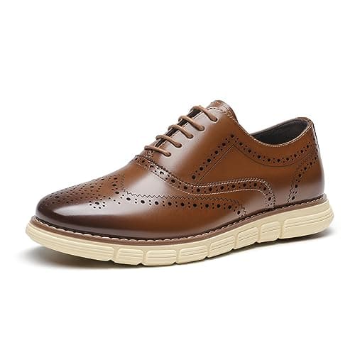 Image of Bruno Marc Men's Crossflex Dress Sneakers Wingtip Derby Casual Oxford Formal Shoes for Comfortable Walking,Size 9.5,Brown,GRANDWING