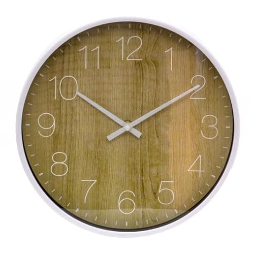 Image of Carousel Home Scandi Style White Minimalist Wall Clock | Wood Effect Round Wall Mounted Clock for Classic and Modern Interiors - 25cm