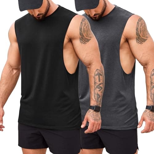 Image of COOFANDY Men's Gym Tank Tops Bodybuilding Muscle Vest Workout Summer Fitness Sleeveless T Shirt Black Dark Grey S
