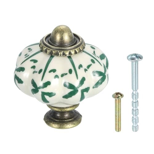 Image of sourcing map Ceramic Knobs, 35mm/1.38" Pumpkin Cabinet Knob Drawer Pull Handle Vintage Drawer Knobs with Screws for Vanity Bedroom Furniture Closet, Green