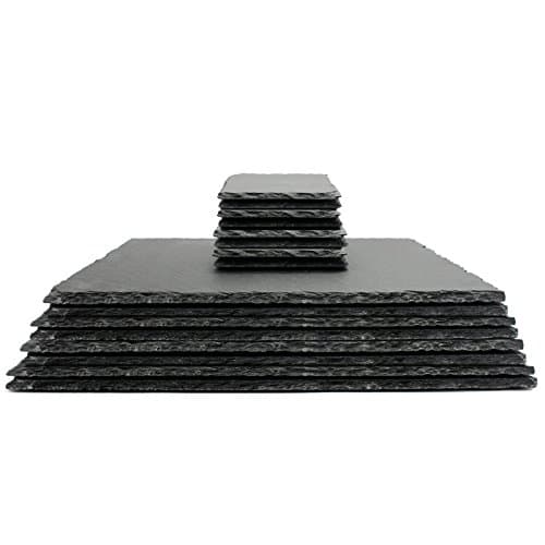 Image of Slate Placemats & Coasters Set 16-Piece – 8 Rectangular Table Mats + 8 Drinks Coasters with Non-Slip Feet | Heat-Resistant Rustic Dining Table Protectors | M&W