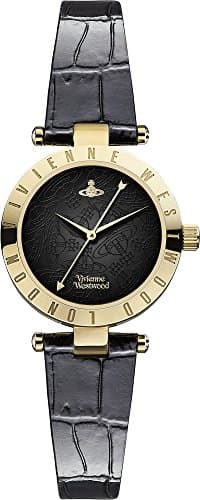 Image of Vivienne Westwood Westbourne Ii Girl's Quartz Watch with Black Dial Analogue Display and Black Leather Strap VV092BKBK