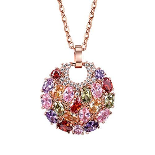 Image of Mecool Crystal Pendant Rose Golden Cubic Zirconia Multi-Stone Round Disc Necklace for Women | Ladies Birthday Pendant