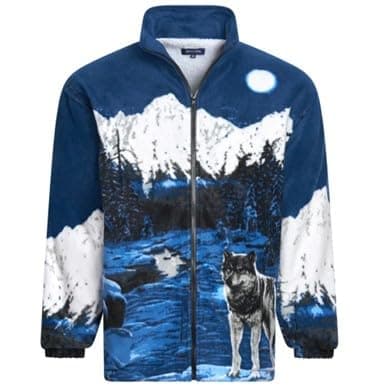 Image of U.S Trading Warm Winter Cosy Outdoor Fleece Wolf Print Jacket (UK, Alpha, XL, Regular, Regular, Navy No Hood)