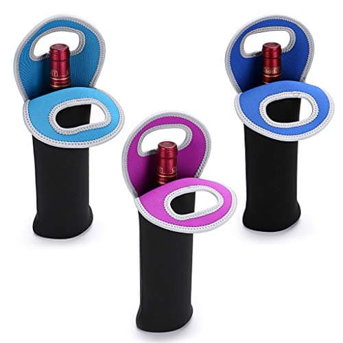 Image of BTSKY 3 Pieces Neoprene Wine Champagne Bottle Holder Tote Carrier Beer Water Cans Bottle Drinks Carrying Bag