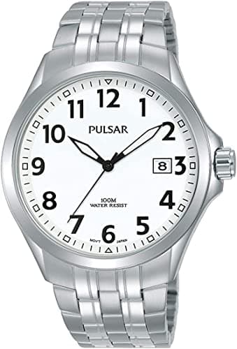 Image of Pulsar Quartz Men's Watch Stainless Steel with Metal Strap, Silver/White, Quartz
