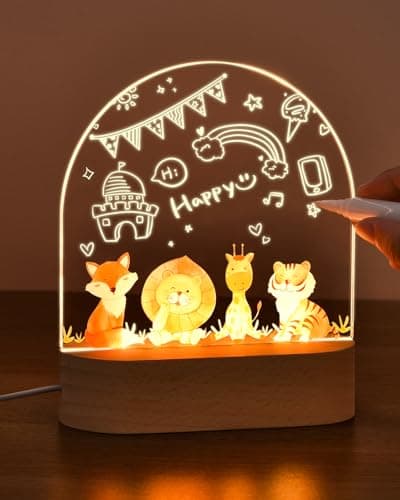 Image of OTraki Personalised Night Light for Kids, Night Light DIY with Forest Animal Woodland Theme Warm White LED Baby Nursery Lamp Gifts for Birthday Christmas Bedroom Accessories [Energy Class G]