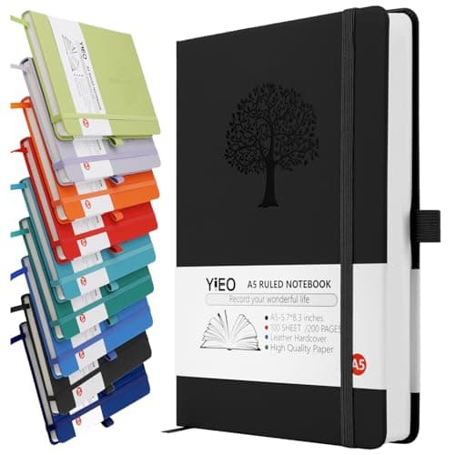 Image of A5 Journal Notebook, 200 Pages Leather Notebook Journal for Men/Women, Hardback Note Book with 80GSM Lined Paper, No Bleed for Writing, Notepad for Office School Supplies, Black