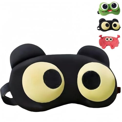 Image of HUANYO 3D Contoured Sleep Mask, Cute Frog Design, Silky Polyester, 100% Blackout & Comfortable Eye Cover for Sleeping, Elastic Strap (Black)