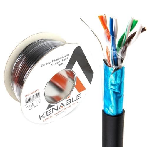 Image of kenable External Shielded CAT5e Outdoor Ethernet Cable Full Copper F/UTP Reel 100m Black