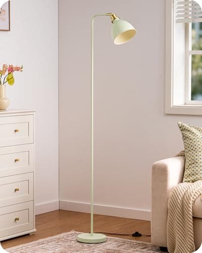 Image of EDISHINE 155CM Retro Floor Lamp, with Adjustable Lampshade, LED Bulb Included, E27 Base, Sage Green, Standing Lamp for Living Room, Bedroom
