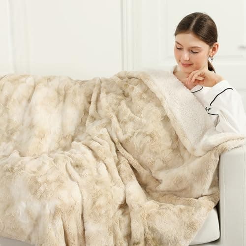 Image of COZYTY Heated Blanket Soft Plush Electric Blanket 150x200cm Milky White Tie Dye PV Fleece Heated Throw Blanket White 6 Heat Settings & 10 Hour Auto-off Timer, Machine Washable