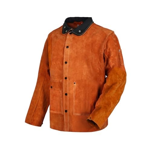 Image of QeeLink Welding Jacket Heat & Flame Resistant, Leather Work Jacket for Welder Woodworker, Heavy Duty Split Cowhide Working Coat Worker Jacket