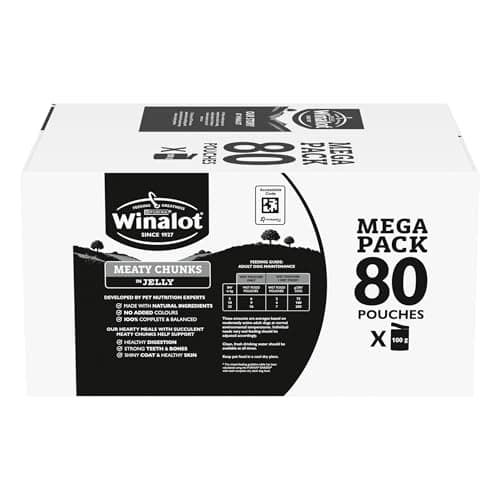 Image of WINALOT Meaty Chunks Adult Wet Dog Food Mixed in Jelly Beef, Chicken, Lamb 80x100g Pouches