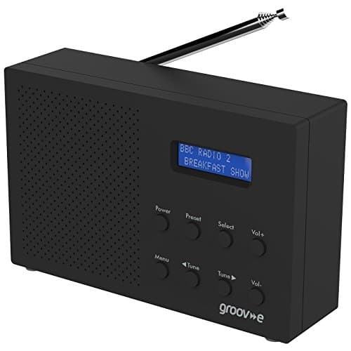 Image of Groov-e Paris DAB & FM Digital Radio - Built-In Alarm Clock & Bluetooth Connectivity - LCD Display - Mains or Battery Operated - Portable Radio - 20 Preset Stations - Black
