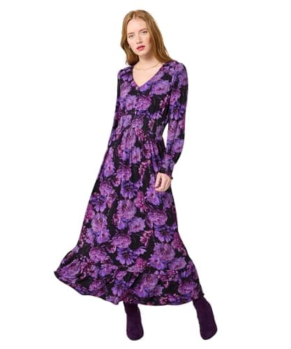 Image of Joe Browns Women's Dark Floral Print Jersey Maxi Dress, Petite, Purple, UK 8