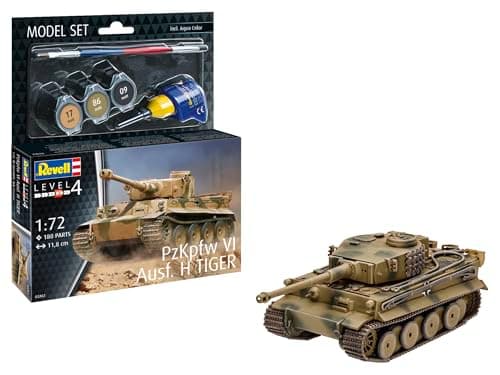 Image of Revell Model Set 63262 PzKpfw VI Ausf. H Tiger Tank 1:72 Scale Unbuilt/Unpainted Plastic Model Kit with Accessories