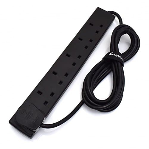 Image of 6-Gang Extension Trailing Lead - Black Multi Plug Power Cable - 1m / 2m / 3m / 5m / 10m 3m