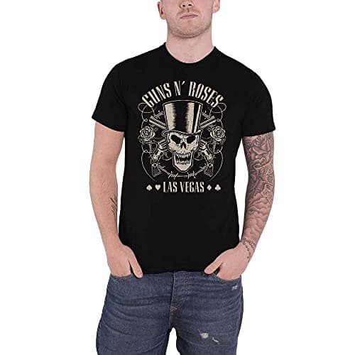 Image of Guns & Roses Men's Guns N' Roses Top Hat, Skull & Pistols Las Vegas T-Shirt, Black (Black Black), Medium