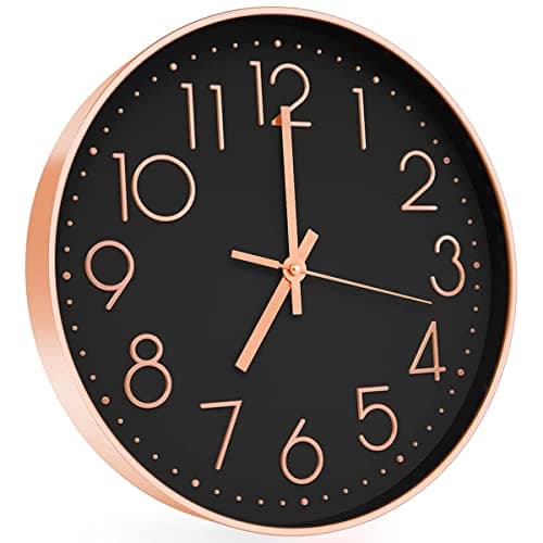 Image of SIN&MI 12" Wall Clock Silent & Large Wall Clocks for Living Room Office Home Kitchen Decor Modern Style & Easy to Read - Rose Gold &Black