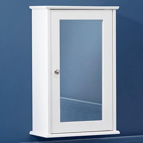 Image of CHRISTOW Mirrored Bathroom Cabinet Wall Mounted, Small White Wooden Bathroom Mirror Storage Unit With Shelf