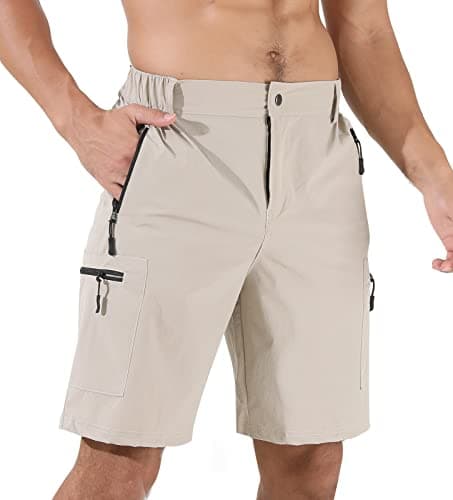 Image of Suwangi Men's Cargo Hiking Shorts Outdoor Lightweight Quick-Dry Shorts Golf Walking Climbing Fishing Short with Zipper Pockets Beige