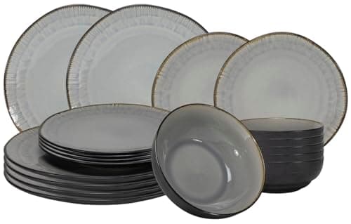 Image of Cookinglife Nola Warm | 18-Piece Dinnerware Set | Tableware for 6 Persons | 6 Dinner Plates, 6 Dessert Plates, 6 Bowls | Grey | Dishwasher Safe | Microwave Safe | Oven Safe