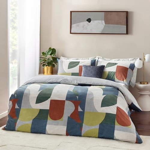 Image of furn. Siresa Geometric Duvet Cover Set – Reversible Cotton Blend Modern Design (Multicolour – Single)