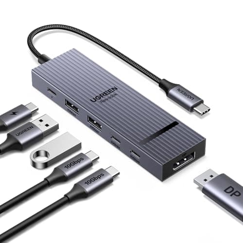 Image of UGREEN USB C Hub, 6-in-1 USB-C to DisplayPort Adapter 4K@60Hz, 2K@144Hz, 4x 10Gbps USBA & C Data Ports USBC Dock, 100W PD, Aluminum Compact Multiport Adapter for MacBook, HP, Dell, iPad (No HDMI Port)