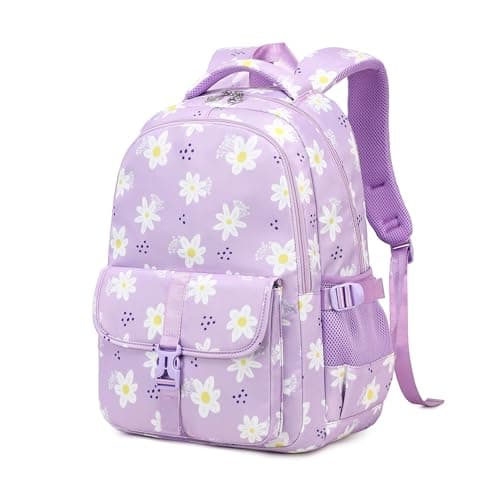 Image of Bansusu Daisy Backpack for Girls | Daisy Print Girls Backpack for Elementary Secondary School Bags | C01-Purple