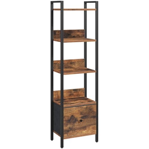 Image of MAHANCRIS Bookshelf, 5-Tier Bookcase with Removable Drawer, Freestanding Book Shelf for Small Space, Storage Shelf Organizer, for Living Room, Bedroom, Study, Kitchen, Rustic Brown ABKHR55101