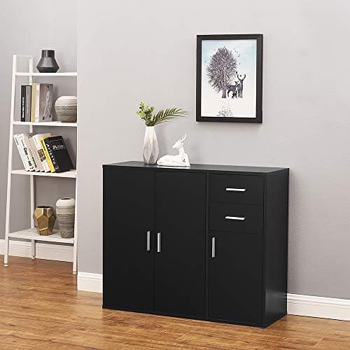 Image of Modern Sideboard Cabinet Cupboard Unit Storage Furniture With 2 Drawer & 3 Door Furniture Living Dining Room Hallway (Black)