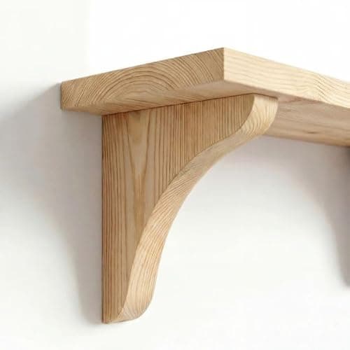 Image of Fox & Grain 8” Wooden Shelf Brackets (Pair) – Natural Rustic Wall Mounted Corbels, Heavy Duty L-Shape Support for Floating Shelves, Kitchen, Cabinet & Bookcase, Unfinished & Paintable