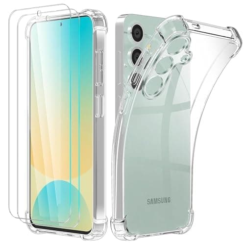 Image of NWNK13 Case for Samsung Galaxy S23 FE with 2 Tempered Glass Screen Protector, Crystal Clear Shockproof Phone Case, Soft TPU Bumper Anti-Scratch Silicone Cover