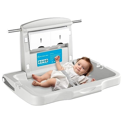 Image of modunful Baby Changing Unit Wall-Mounted, Commercial Horizontal Fold-Down Diaper Change Table with Adjustable Safety Strap, CPC Compliant, White