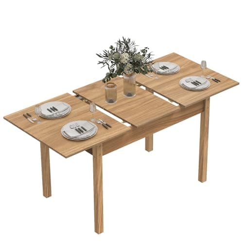 Image of ARTETHYS Dining Table, 110-150cm Wood Extendable Table for 4-6 People, Large Kitchen Dinner Table with Solid Legs for Restaurant, Home