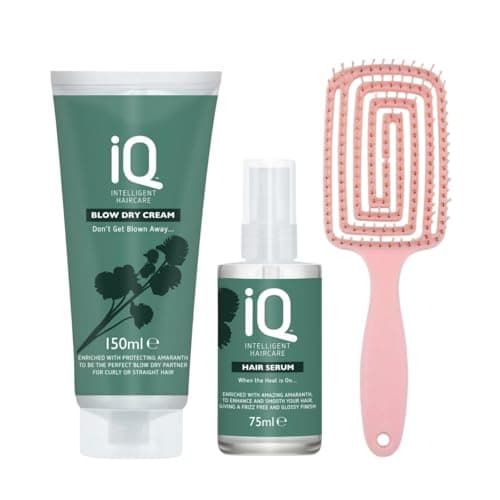 Image of IQ Haircare Essentials - IQ Hair Serum (75ml) for Nourishing Hydration, Intelligent Blow Dry Cream (150ml) for Professional-Grade Styling, and Detangling Hair Brush for Smooth, Tangle-Free Hair