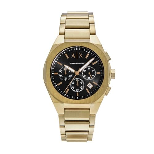 Image of Armani Exchange Watch for Men, Quartz Chronograph Movement and 42mm Case Size with Stainless Steel Strap, Gold Tone and Black