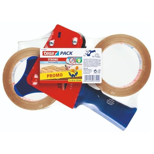 Image of Tesa Packing Tape Set - 2x Parcel Tape with 1x Dispenser - Transparent - 66m x 50mm