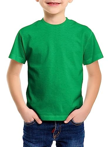 Image of Love My Fashions Kids Value Weight Crew Neck Plain T-Shirt Short Sleeve Casual Tees for Boys Cotton Tops for Children Kelly Green