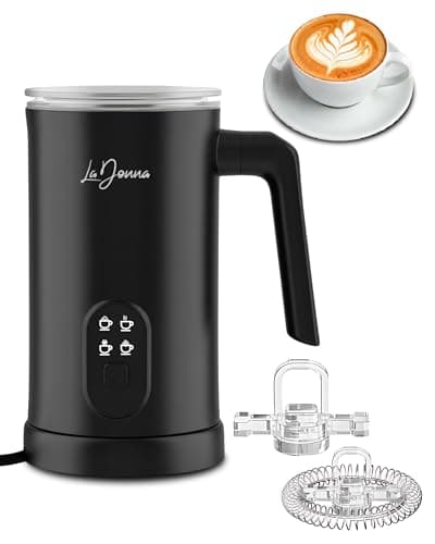 Image of LaDonna Milk Frother Electric and Milk Steamer with 4 Functions - Hot Chocolate Machine - Milk Heater and Milk Frothers - Coffee Frother, Hot & Cold Chocolate Maker for Latte or Cappuccino (Black)
