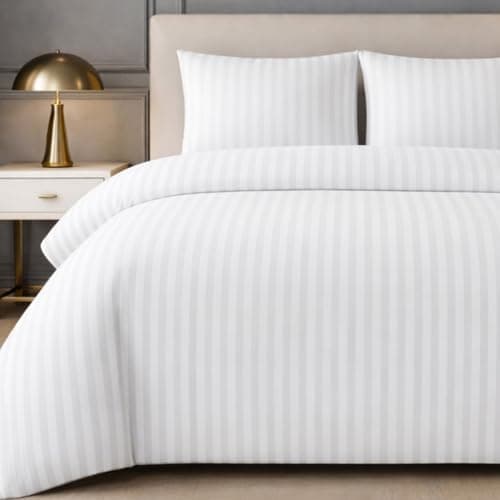 Image of Lazzaro Satin Stripe King Size Duvet Cover Sets - Premium Hotel Quality Quilt Cover King Size Bedding Set 3 Pcs - Ultra Soft Hypoallergenic Kingsize Duvet Cover Sets With Zipper Closure