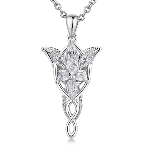 Image of jiamiaoi Sparkly Simulated Diamond Necklace Arwen's Evenstar Necklace Necklace for Women, Princess Cut 4A+ Cubic Zirconia Ladies Necklace