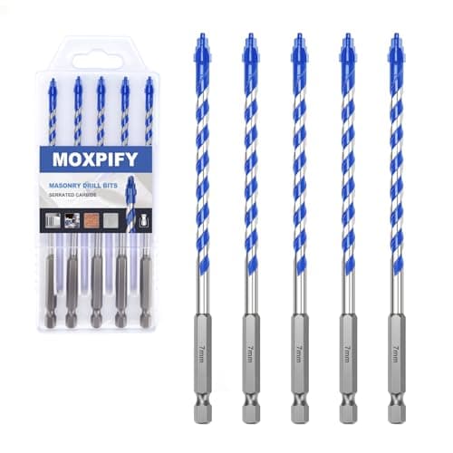 Image of MOXPIFY 5PCS 7mm x 150mm Masonry Drill Bits Set, Porcelain Tile Drill Bit, Tungsten Carbide Drill Bit for Tile, Glass, Ceramic, Marble, Concrete, Brick, Granite, Wood