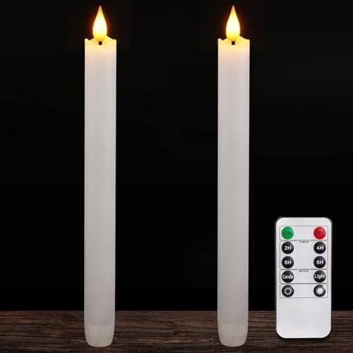 Image of Homemory 2 Pack Waxy Flameless Candles with Remote Control Timer, Flickering Battery Operated, Led Flameless Candlesticks Tall Candles for Home Decor, 9.6 inch
