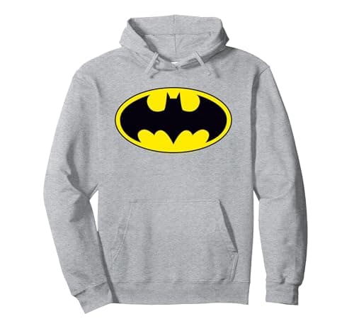 Image of DC Comics Batman Logo Pullover Hoodie, Adult Unisex, Heather Grey, Medium
