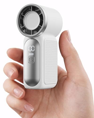 Image of gaiatop Portable Handheld Mini Fan, 6 Speeds 16900 RPM High Velocity Personal Summer Essential with LED Display, USB Rechargeable, with Lanyard for Makeup, Travel, Outdoor, Gift for Women Girl, White