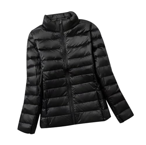 Image of Ladies Lightweight Puffer Jacket Packable Down Jacket Women Quilted Jackets Puffer Coats for Women Padded Jacket Womens Hooded Puffer Jackets for Women Puffer Coat Women Womens Down Jacket Black 7XL